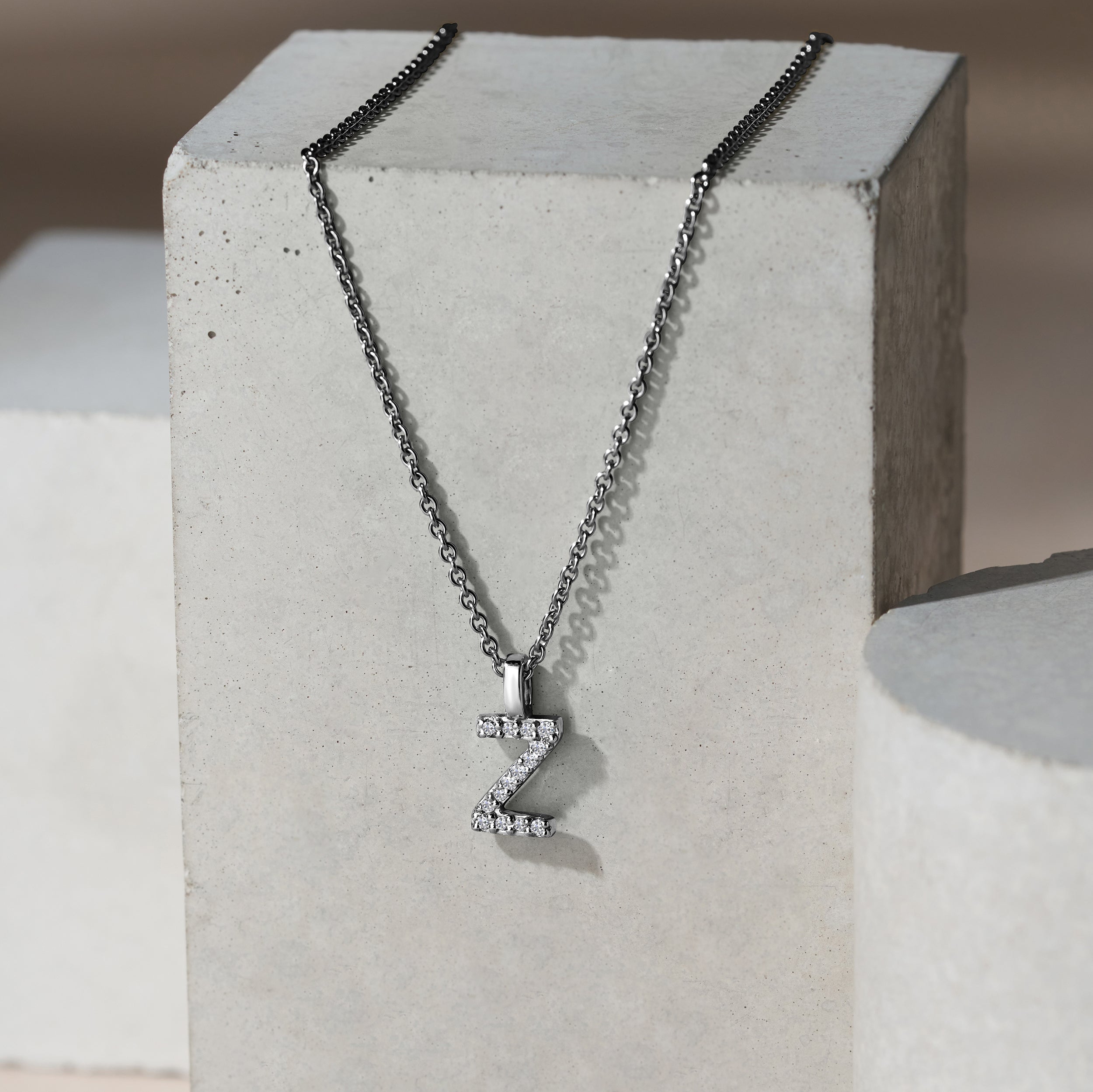 Love Letter Initial Z Lab Diamond Necklace set in 9K White Gold